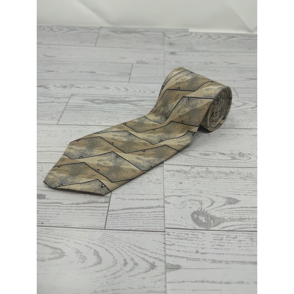 Giorgio Armani Tie Mens Necktie‎ Beige Gray Geometric Pattern Made in Italy